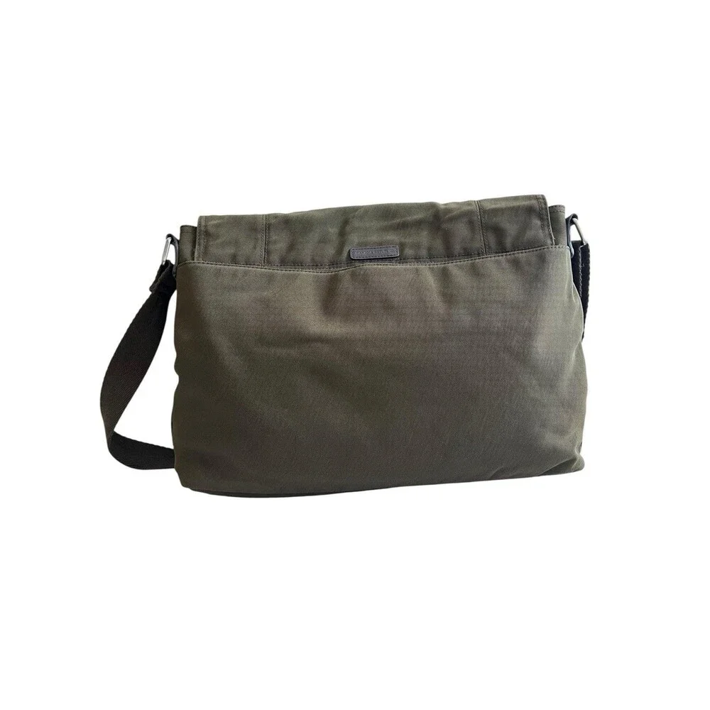 Banana Republic Olive Green Nylon Brown Leather Laptop Bag Messenger Briefcase